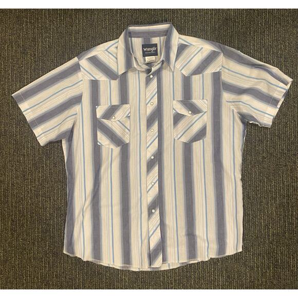 Wrangler Shirt Mens XL Blue Striped Pearl Snap Cowboy Rodeo Western Button Up - Picture 1 of 3